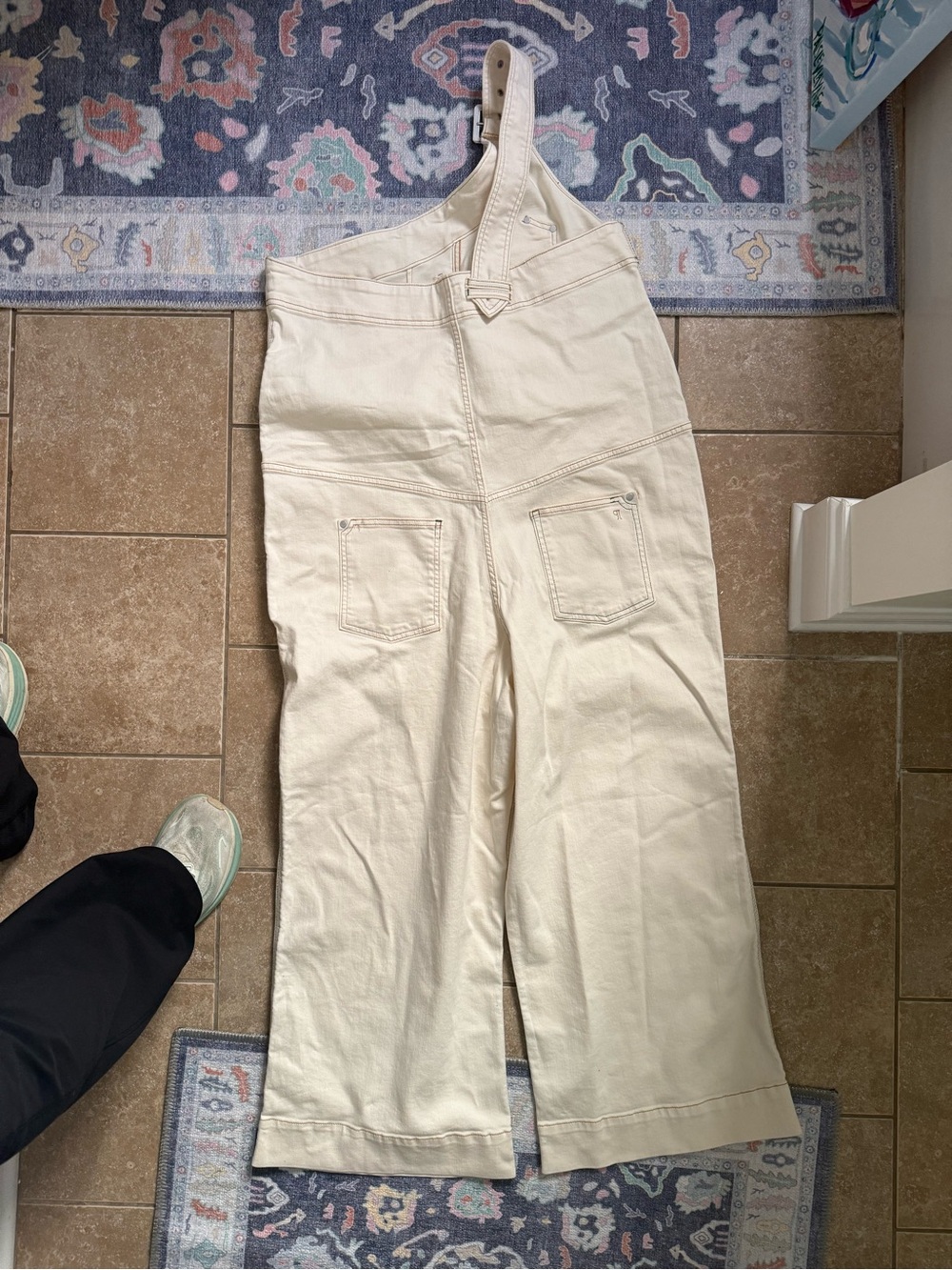 Pilcro Cream One-Shoulder Jumpsuit with Contrast Stitching - Picture 6 of 7